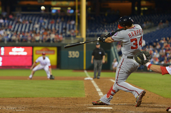 Bryce Harper hits a homer against the Phillies