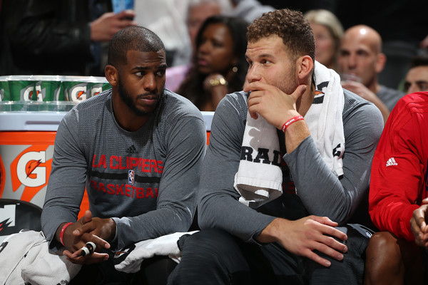 Chris Paul and Blake Griffin talk on the bench