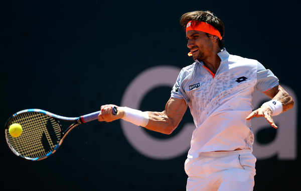 David Ferrer hits a forehand against Albert Ramos-Vinolas at the Rio Open