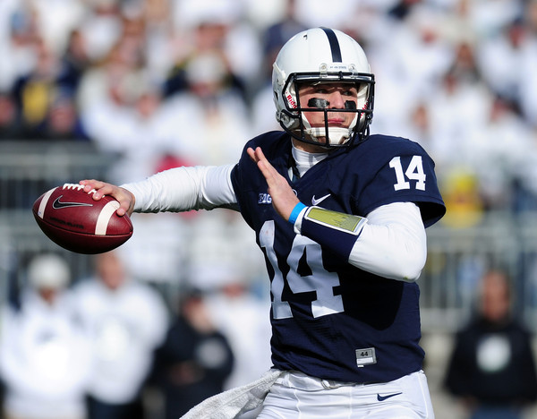 Christian Hackenberg attempts a pass against the Michigan Wolverines