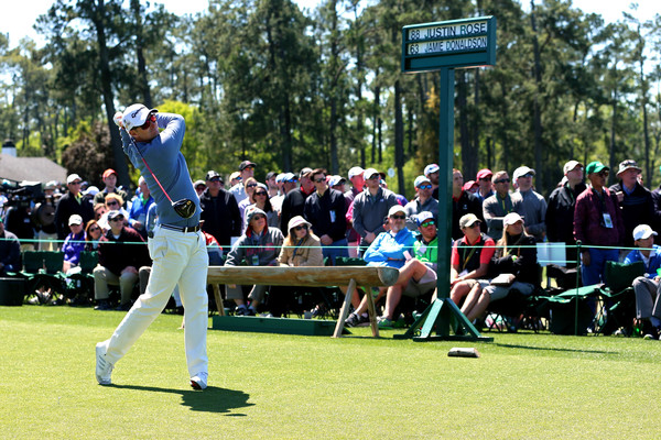 Justin Rose tees off at the Masters Tournament