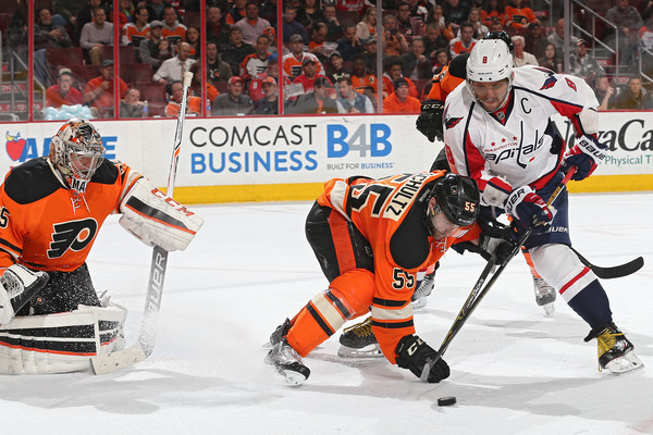 Alex Ovechkin tries to shoot the puck