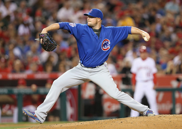 Jon Lester on the mound against the Los Angeles Angels