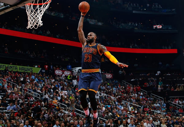 LeBron James soars for a dunk