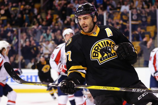 Patrice Bergeron celebrates his goal