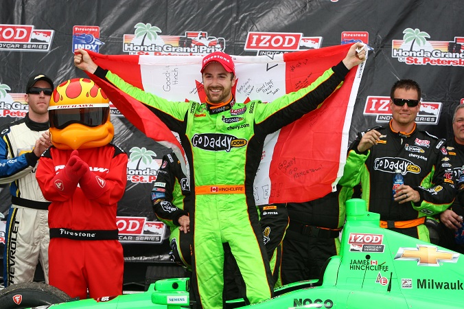 James Hinchcliffe celebrating after the Grand Prix of St. Petersburg
