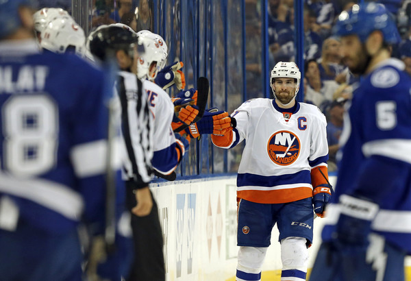 John Tavares reacts after scoring a goal