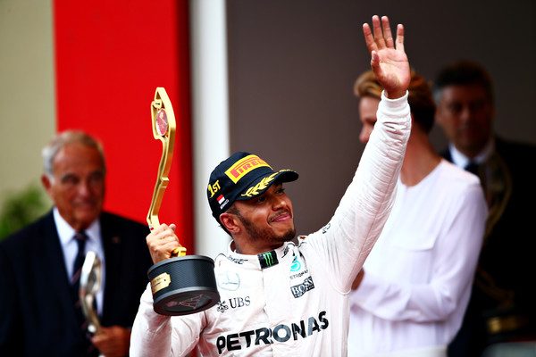 Lewis Hamilton celebrates his victory