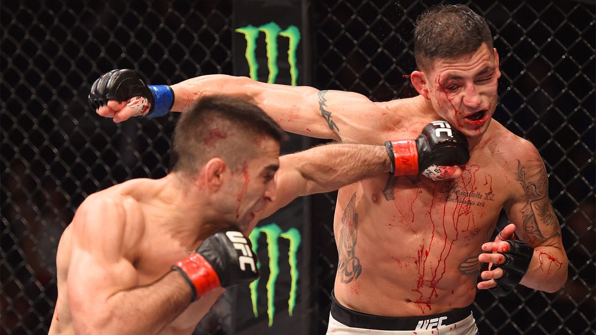 Ricardo Lamas lands a left hand on Diego Sanchez