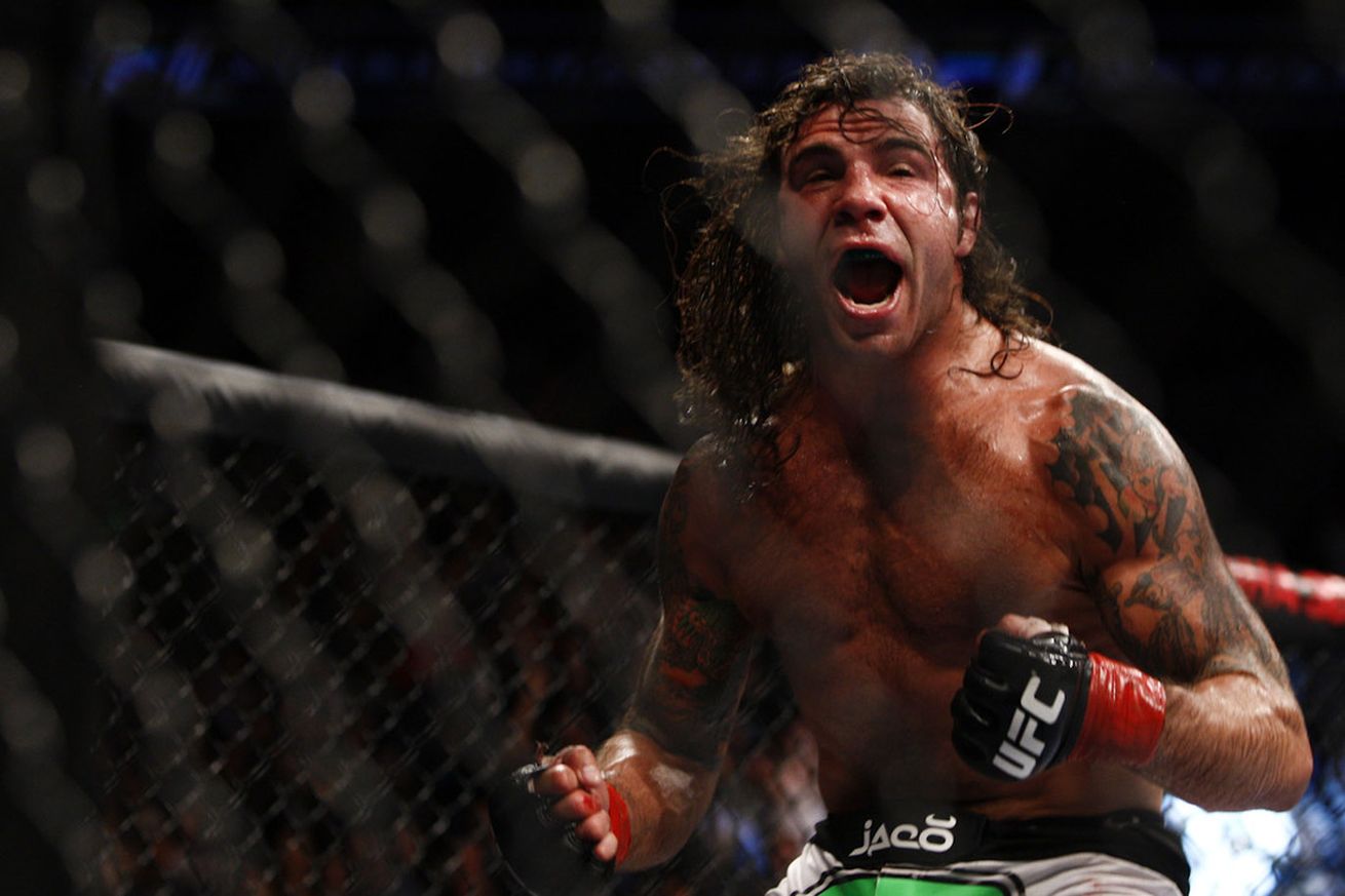 Clay Guida celebrates after winning a fight