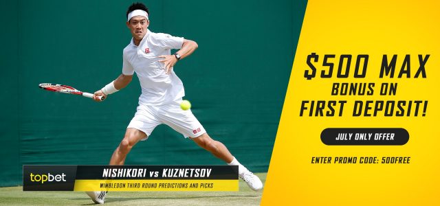 Kei Nishikori vs. Andrey Kuznetsov Predictions, Odds, Picks and Tennis Betting Preview – 2016 Wimbledon Third Round