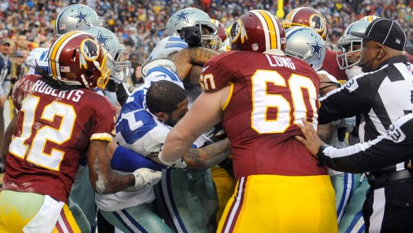 Cowboys and Redskins getting into a fight