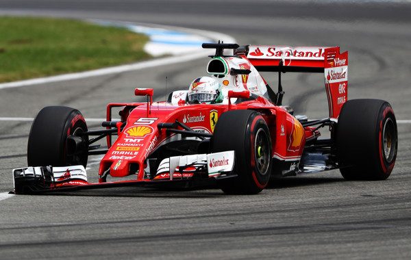 Sebastian Vettel driving the Ferrari at Hockenheimring