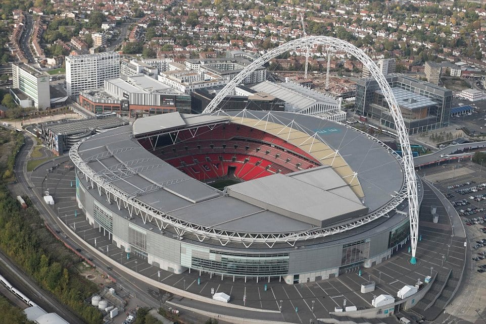 WEMBLEY STADIUM AS IT IS TODAY. The new Wembley Stadium opened in 2007 on the site of the earlier stadium demolished in 2003. It has 90,000 seats and a 133m high signature arch.