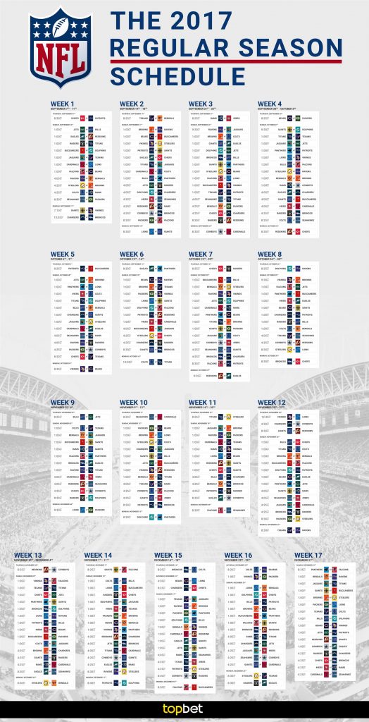 2017/2018 NFL Season Schedule Including Monday / Sunday Night Football