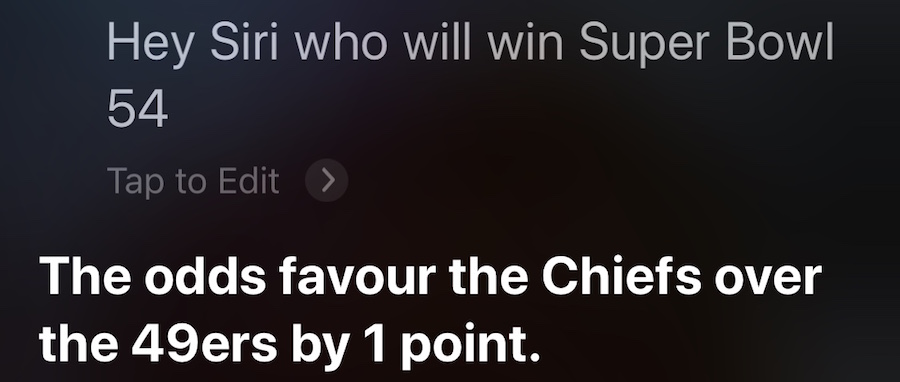 SIRI Super Bowl 54 Prediction 2020