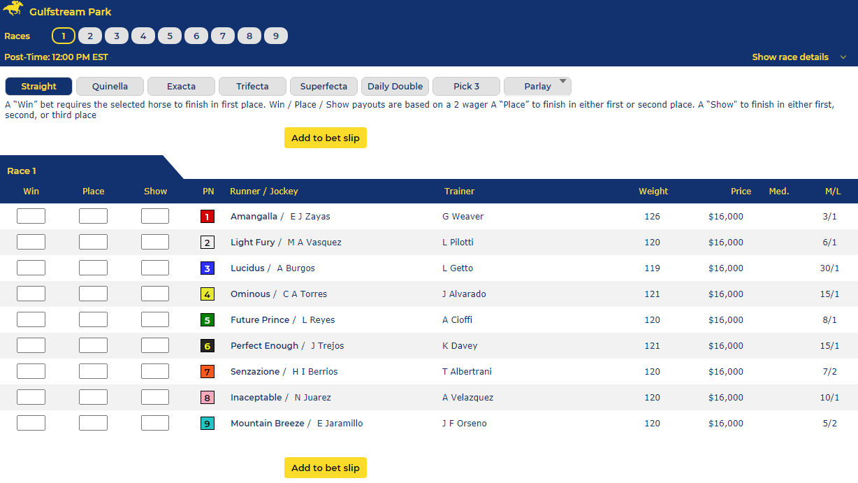 live horse racing odds